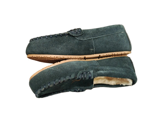 Lands' End Kids Fuzzy Lined Suede Moccasin Slippers Navy Blue Letter R - Size 2M