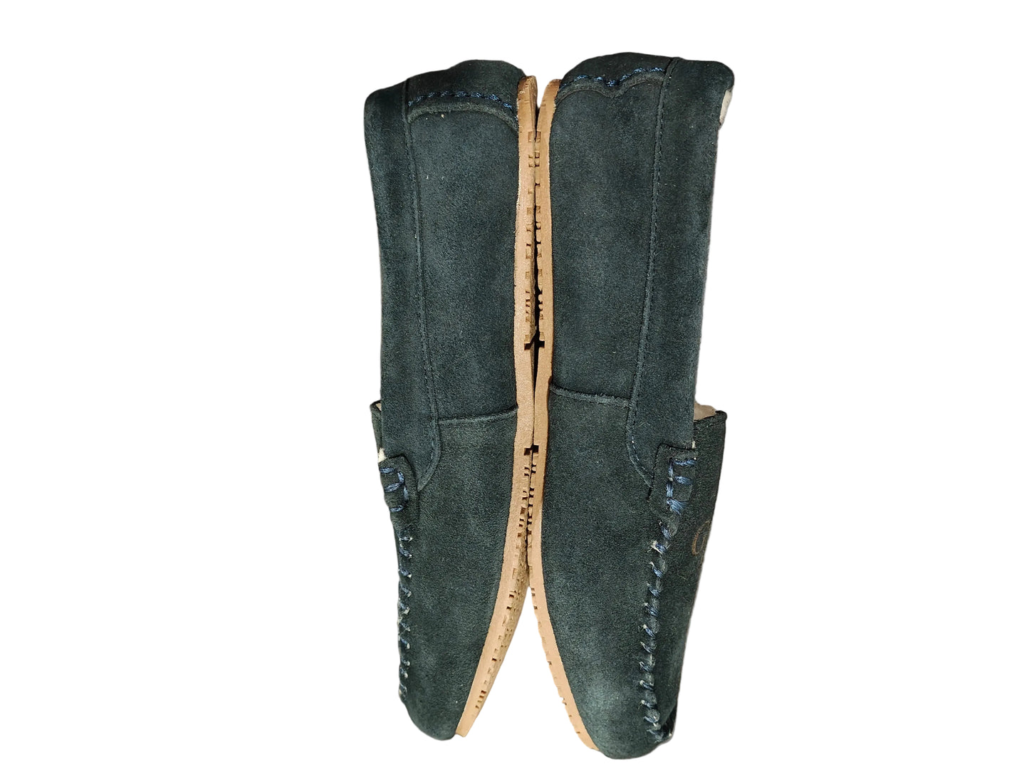 Lands' End Women's Fuzzy Lined Suede Moccasin Slippers Navy Blue - Size 7