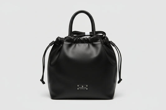 London Fog Irina Drawstring Satchel Handbag - Black, Blush and Off-White