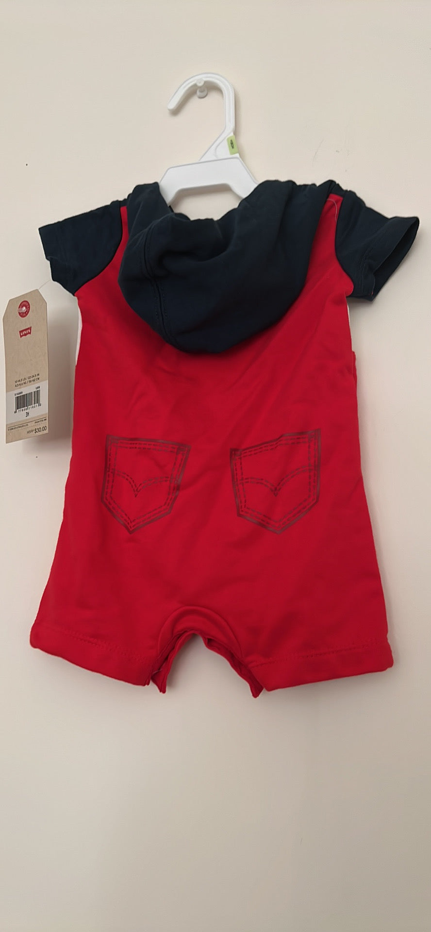 Levi's Colorblock One Pieces Navy, White and Red Infant Hoodie Romper
