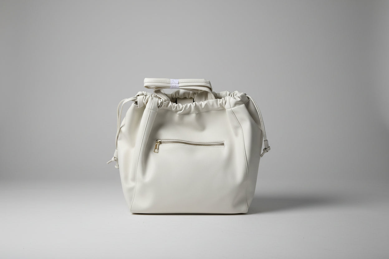 London Fog Irina Drawstring Satchel Handbag - Black, Blush and Off-White