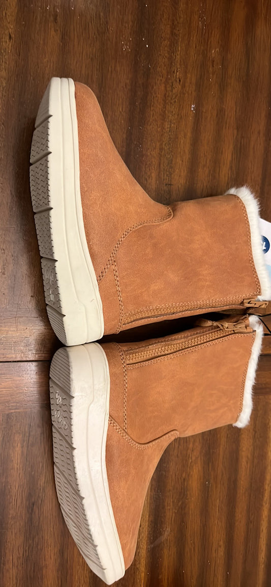 Girl's Olive Shearling Zip-Up Boots Cognac -2