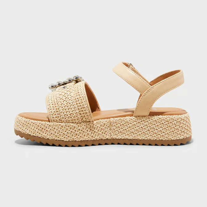 Kids' Zinnia Platform Raffia Buckle Sandals Beige- art class™ - CHOOSE SIZE