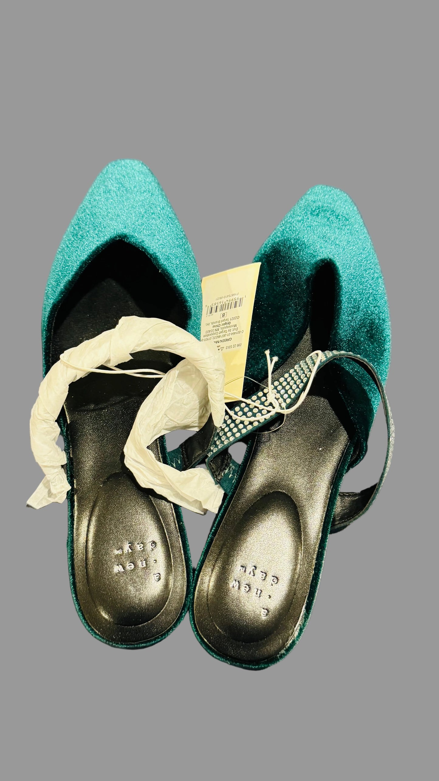 A New Day Women's Maxine Dark Green Velvet Slingback Cap-toe Flats - Size 8