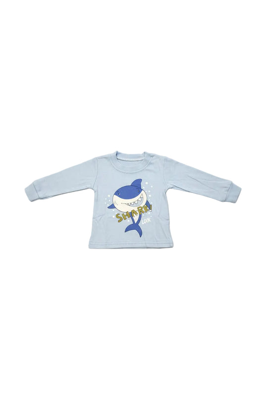 Kids Pajamas set 100% Printed Cotton Sleepwear Shark Print - Size 12M