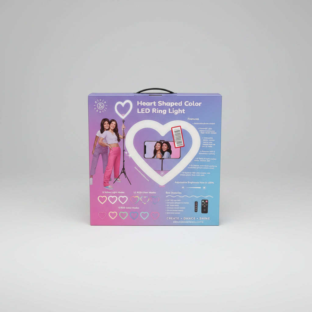 Dixie & Charli 13" Heart Shaped Color LED Ring Light Cell Phone Holder with 62"