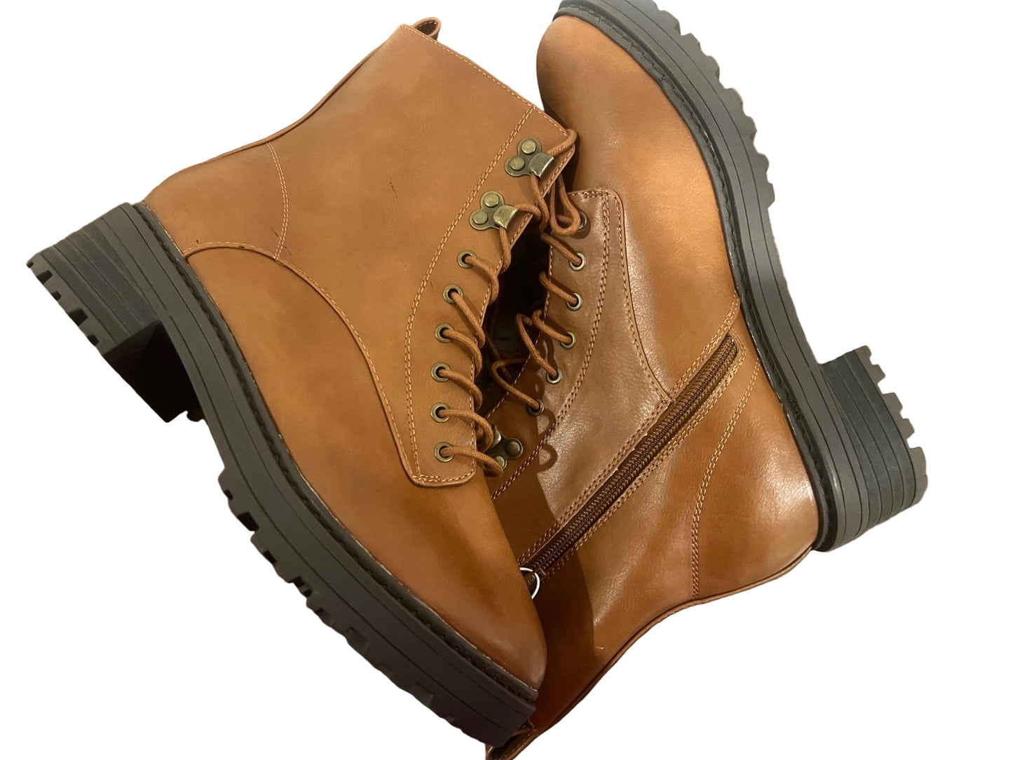 Women's Cognac Marta Ankle Memory Foam Combat Boots
