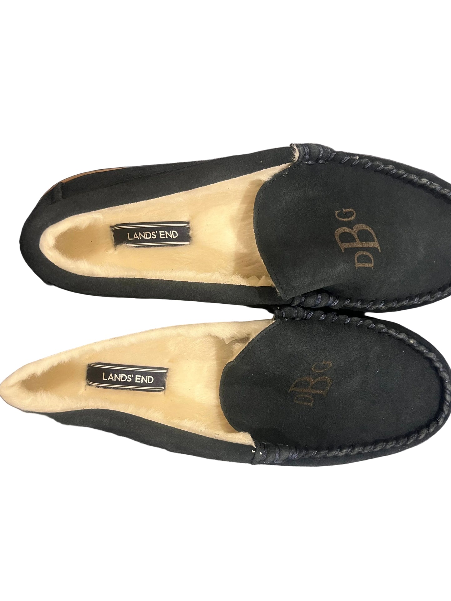 Lands' End Men's Fuzzy Lined Suede Moccasin Slippers Letter DBG- Size 11