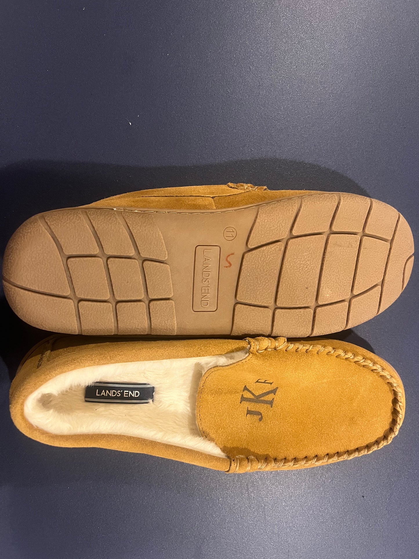 Lands' End Men's Fuzzy Lined Suede Moccasin Slippers - Size 11