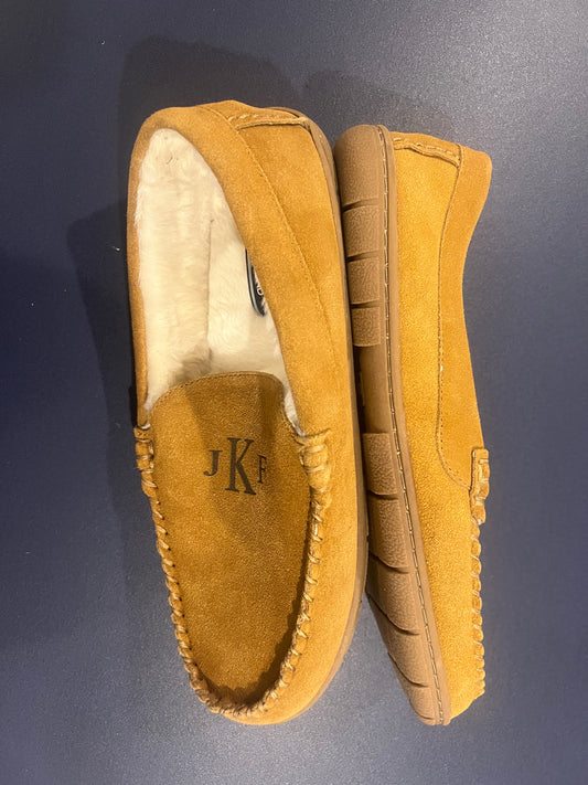 Lands' End Men's Fuzzy Lined Suede Moccasin Slippers - Size 11