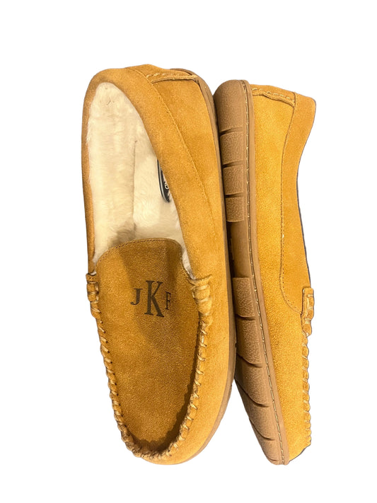 Lands' End Men's Fuzzy Lined Suede Moccasin Slippers Letter JKF - Size 11