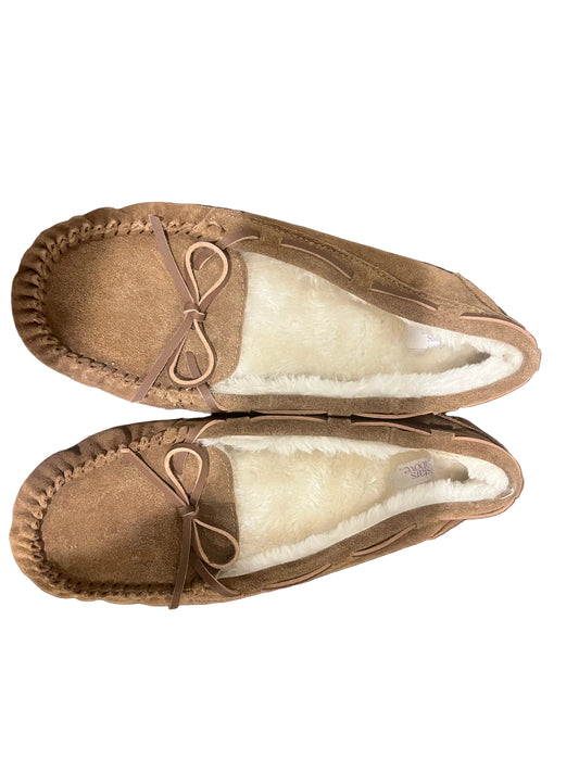 Stars Above Women's Leather Faux Fur Lined Moccasin Slippers Brown - Size 10