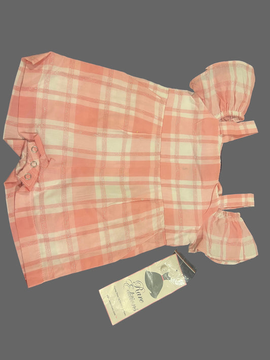 Rare Editions Pink and White Plaid off the Shoulder Baby Girls' Romper