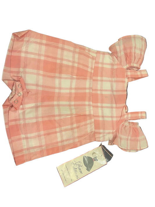 Rare Editions Pink and White Plaid off the Shoulder Baby Girls' Romper