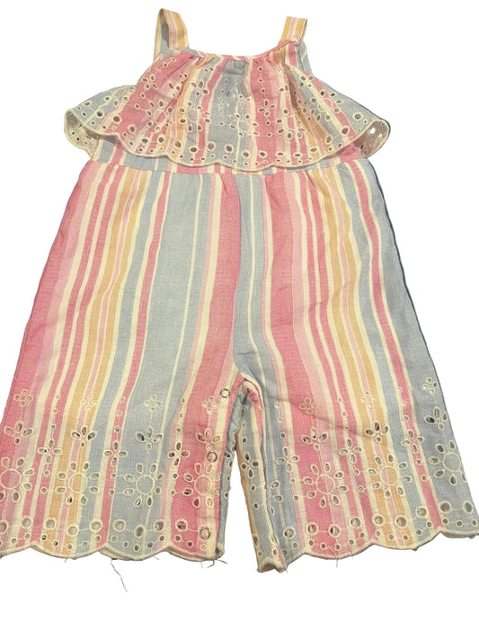 Rare Editions Baby Girls' Eyelet Lace Sleeveless Striped Jumpsuit - 18 months