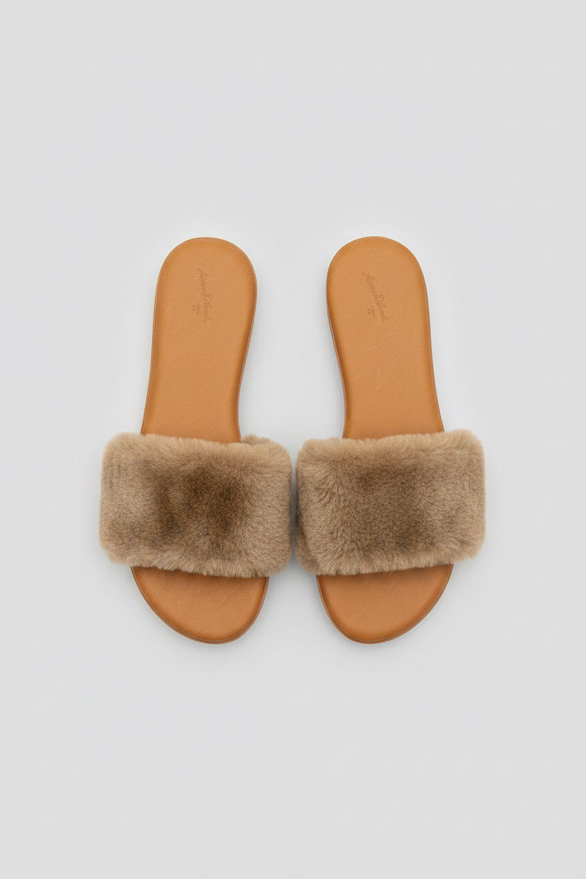 Women's Kara Faux Fur Slide Slippers Brown- Universal Thread - Size 12