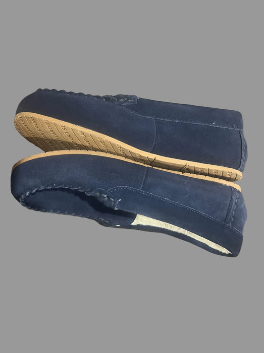 Lands' End Navy Blue Big Kids Suede Faux Fur Lined Moccasin Slippers - Size 5M