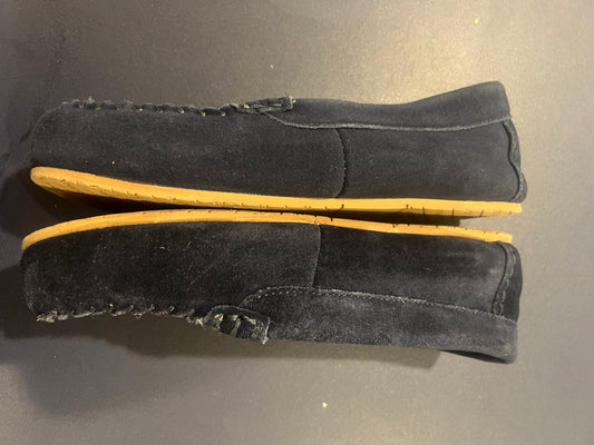 Lands' End Navy Blue Big Kids Suede Faux Fur Lined Moccasin Slippers - Size 7