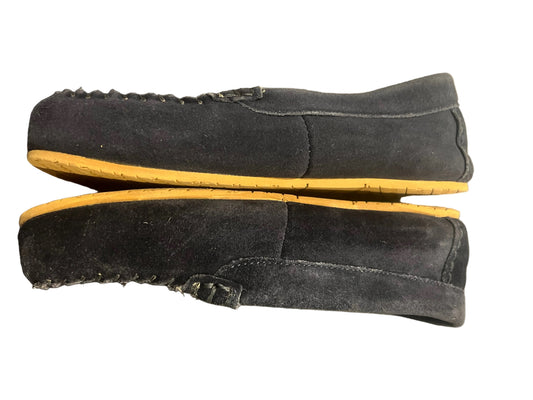 Lands End Kids' Fuzzy Lined Suede Moccasin Slippers Navy Blue Initial GS - Size 7M