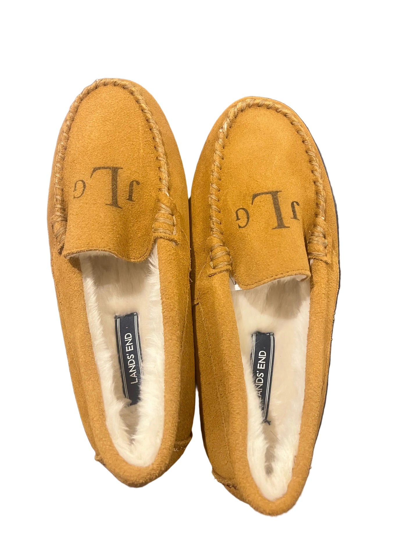 Lands' End Women's Suede Moccasin Slippers English Tan - Size 7
