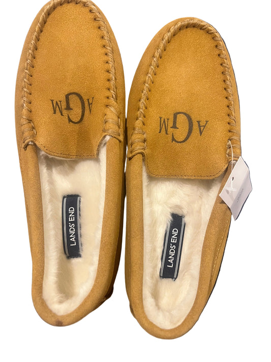Lands' End Women's Fuzzy Lined Suede Moccasin Slippers English Tan - Size 7