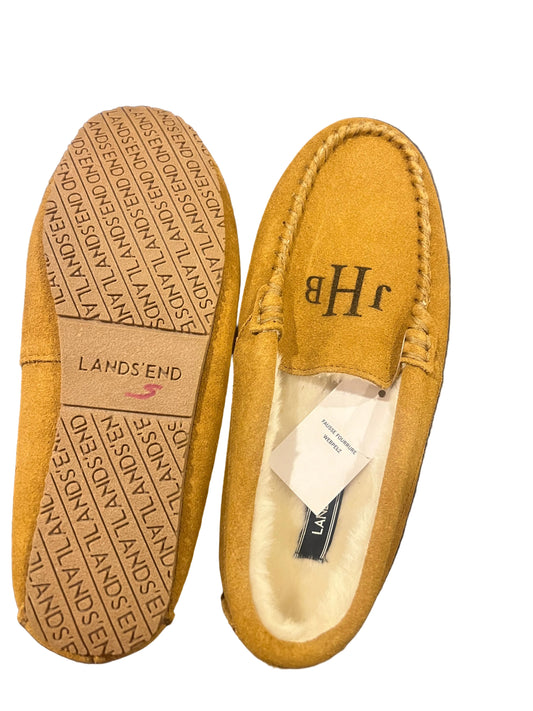 Lands' End Women's Suede Moccasin Slippers English Tan - Size 7