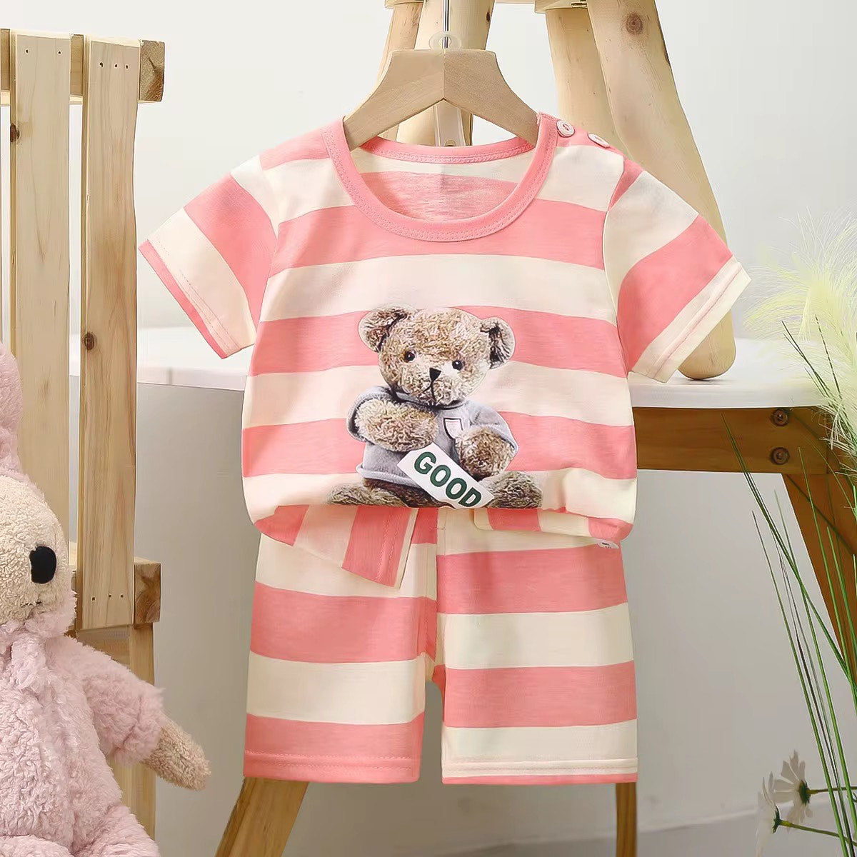 Toddlers' Summer Casual Outfit 2PCS Short Sleeve with Pants Clothing set- 18M