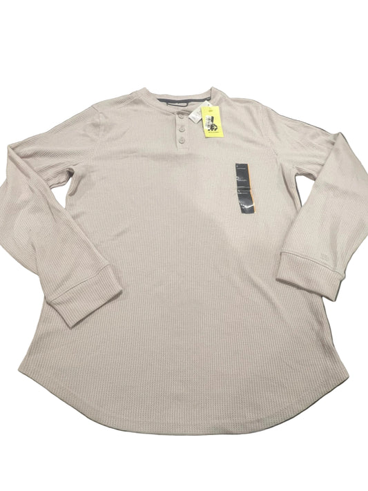 All In Motion Men's Long Sleeve 3 Button Henley Shirt Stone - Size S