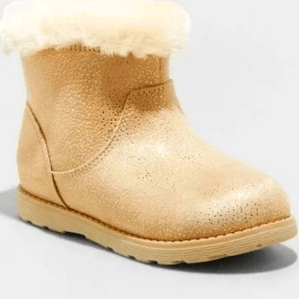 Toddler Girls' Emani Zipper Slip-On Shearling Style Winter Boots Tan - Size 6