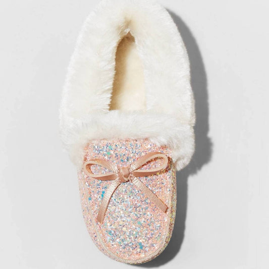 Cat & Jack Toddler Girls' Medora Glitter Moccasin Slippers Pink - SIZE 5