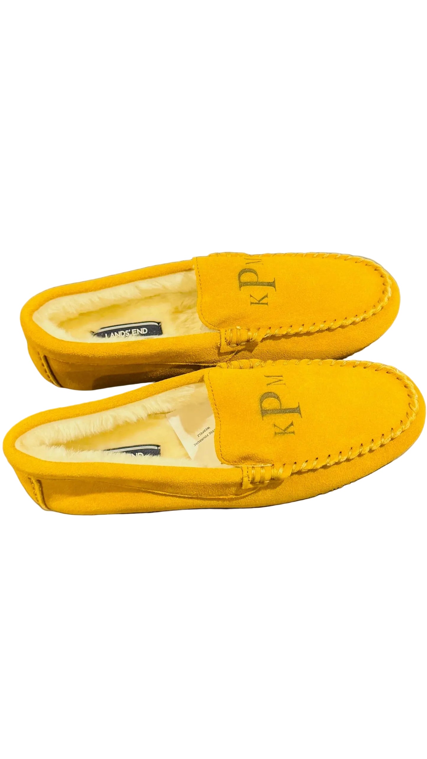 Lands End Women's Fuzzy Lined Suede Moccasin Slippers English Tan - Size 9