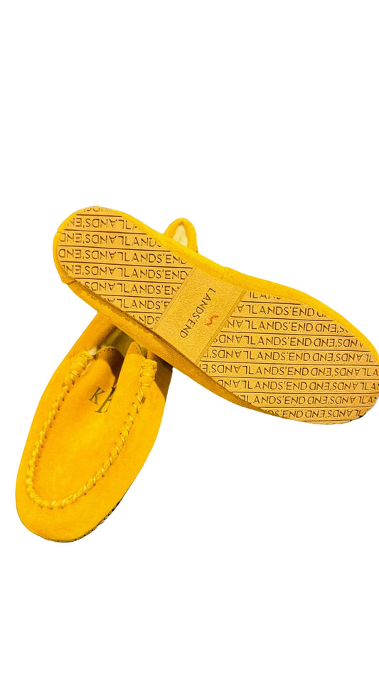 Lands' End Women's Suede Leather Moccasin Slippers English Tan - Size 9