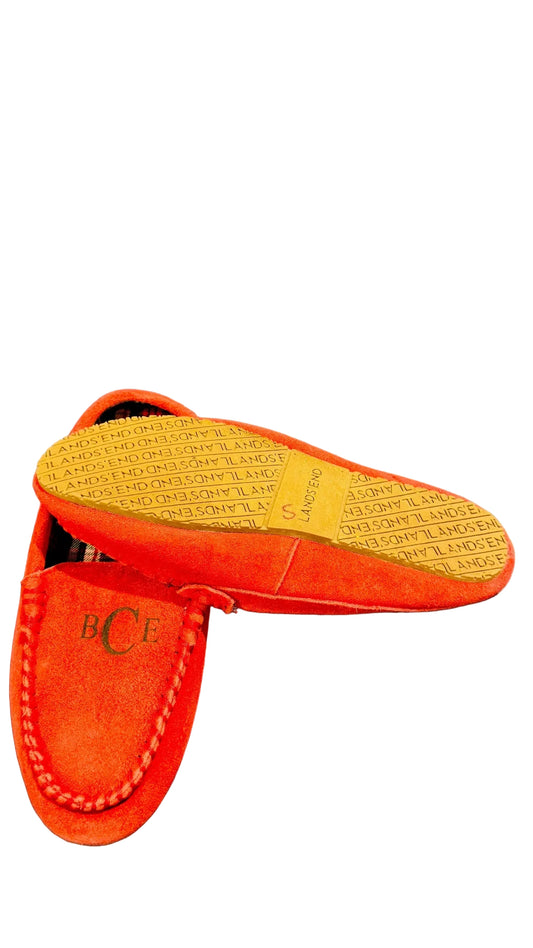 Lands End Womens Flannel Lined Suede Clog Slippers Red - Size 9