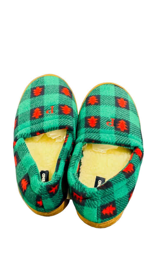 Lands' End Kids' Fleece Scuff Slipper Tree Check with letter P - Size 6