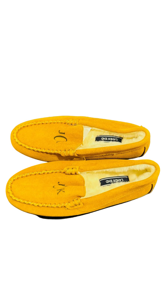Lands' End Women's Suede Leather Moccasin Slippers English Tan - Size 8