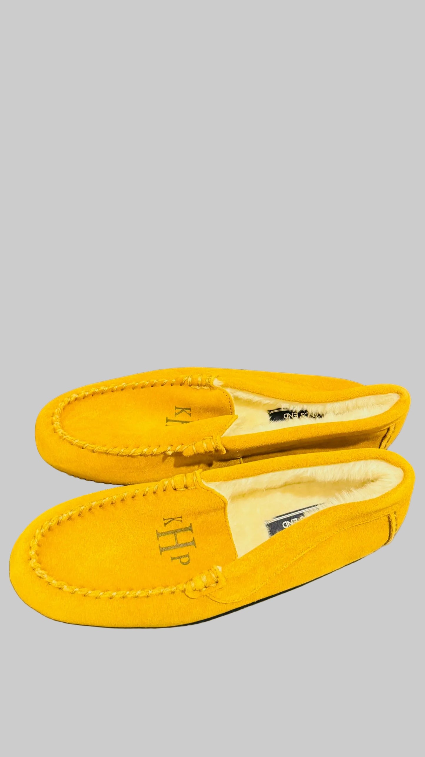 Lands' End Women's Suede Leather Moccasin Slippers English Tan Fur Interior - Size 9