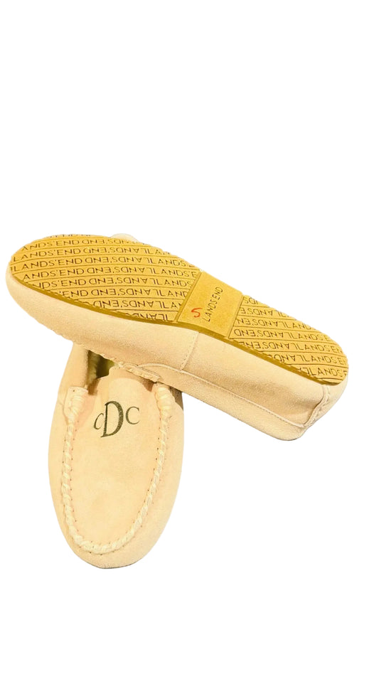 Lands' End Women's Fuzzy Lined Suede Moccasin Slippers Pink - Size 7
