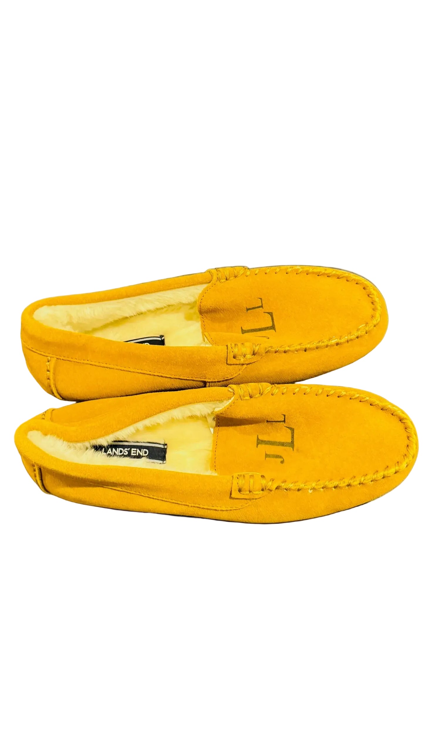 Lands' End Women's Fuzzy Lined Suede Moccasin Slippers English Tan - Size 8