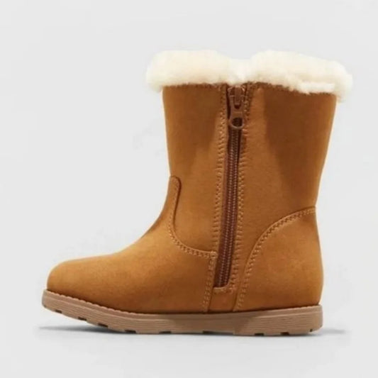 Toddler Girls’ Leah Zipper Slip-On Shearling Boots Cognac- Cat & Jack - CHOOSE SIZE