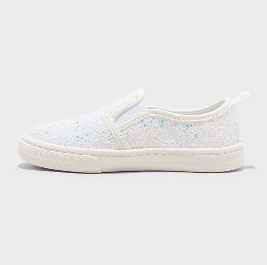Cat & Jack Toddler Yana Slip-on Glitter Sneakers White - Size 6