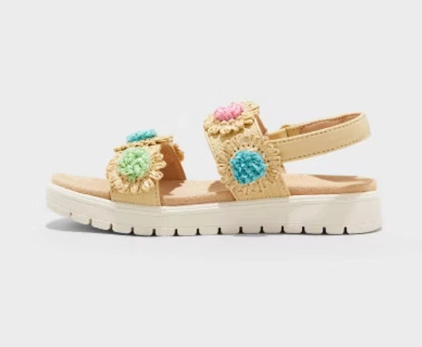 Toddler Girls' Lana Raffia Floral Footbed Sandals Multicolor - Cat & Jack -Chose SIZE