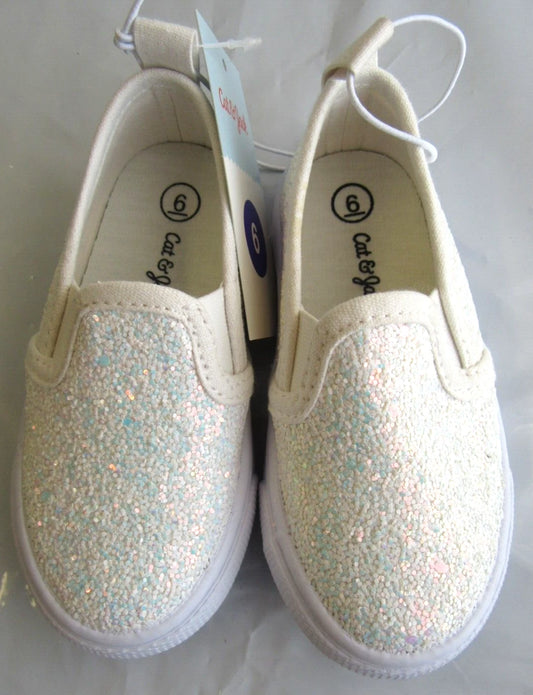 Toddler Yana Slip-on Glitter Sneakers White - Cat & Jack - Size 6