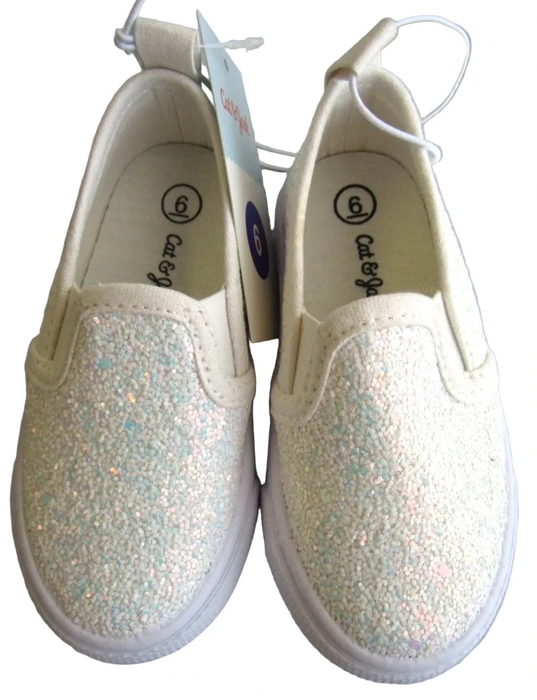Cat & Jack Toddler Yana Slip-on Glitter Sneakers White - Size 6