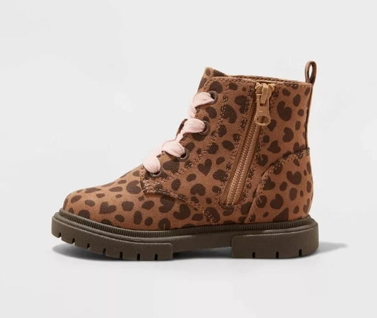 Toddler Girls' Amaya Leopard Print Zipper Combat Boots - Size 7