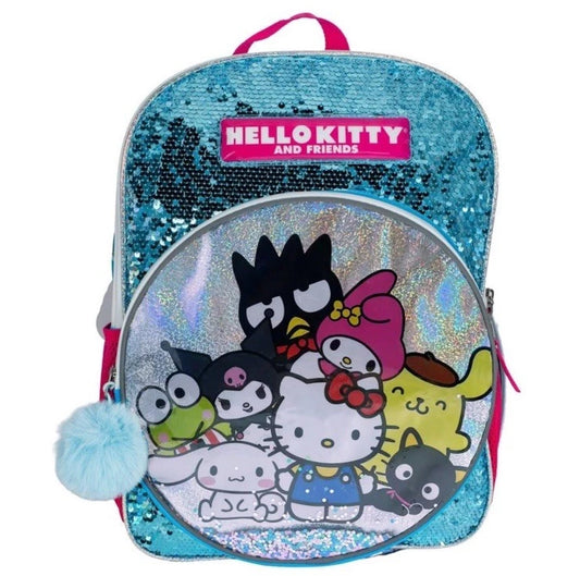 Hello Kitty & Friends 16” Backpack for Girls-Blue/Silver Sequin