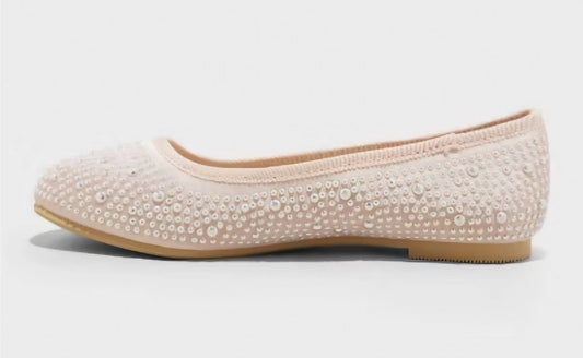 Cat & Jack Kids' Lisa Embellished Pearl Ballet Flats Blush Pink - CHOOSE SIZE