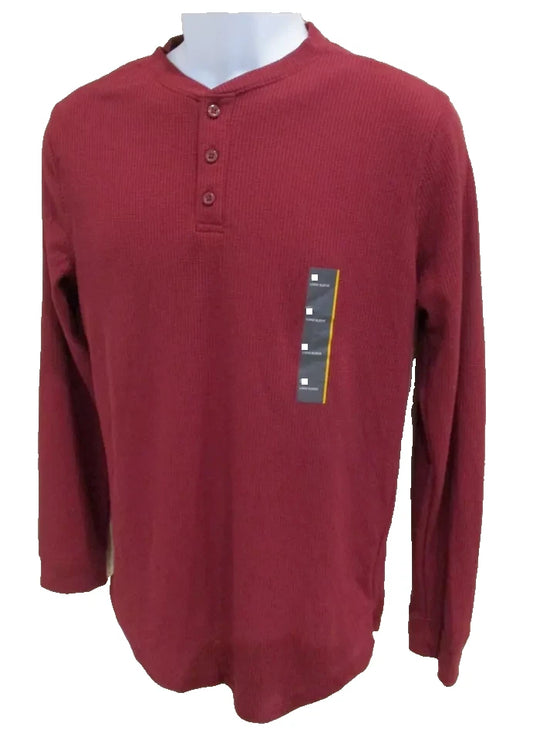 All In Motion Men's Long Sleeve 3 Button Waffle Knit Henley Shirt Red - Choose size
