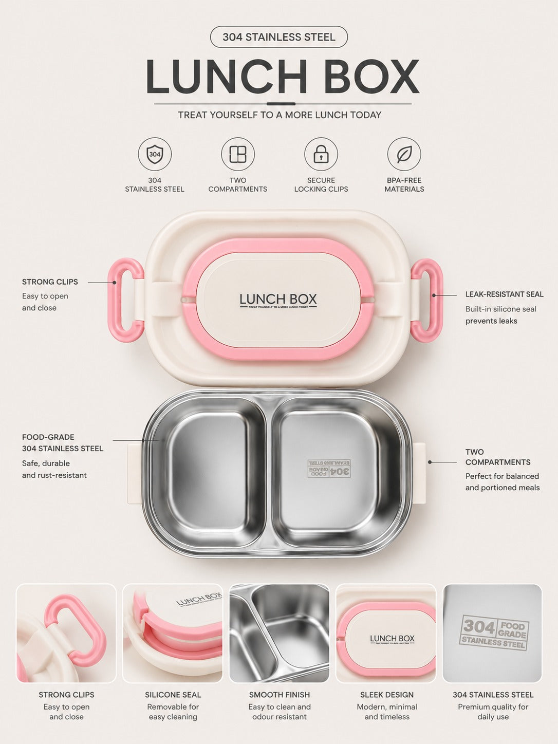 304 Stainless Steel Bento Lunch box for Adults  With Insulated bag- CHOOSE SIZE