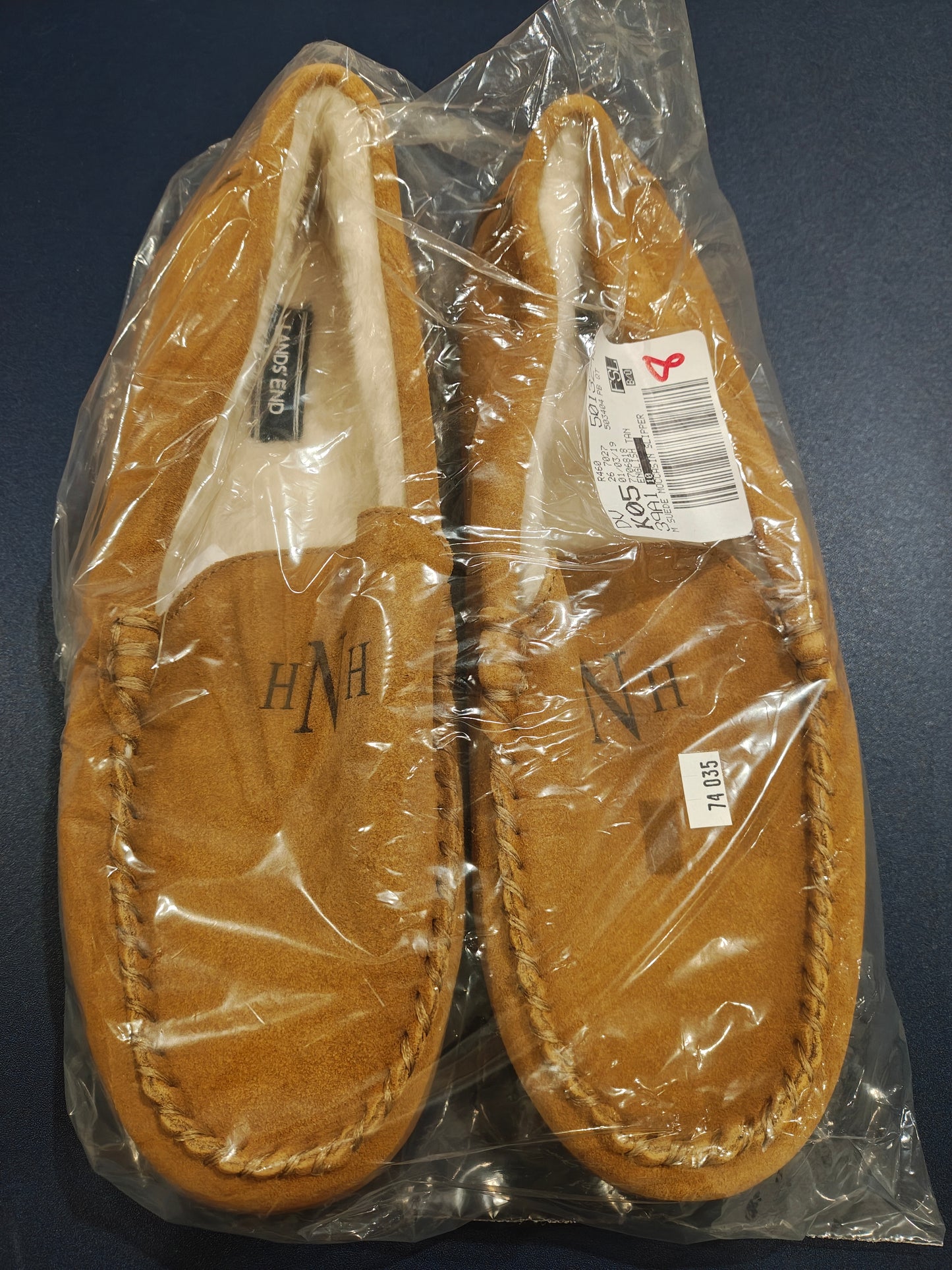 Lands' End Men's Fuzzy Lined Suede Moccasin Slippers - Size 10