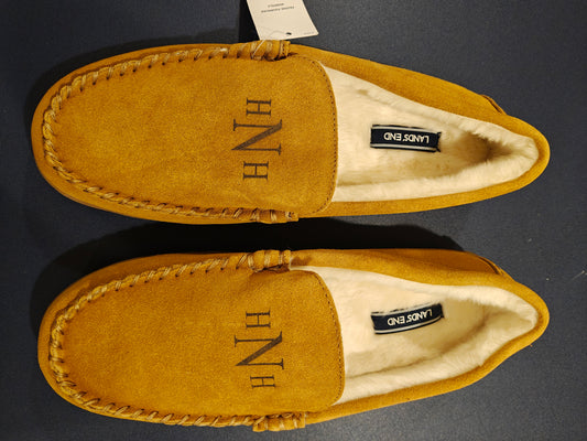 Lands' End Men's Fuzzy Lined Suede Moccasin Slippers - Size 10